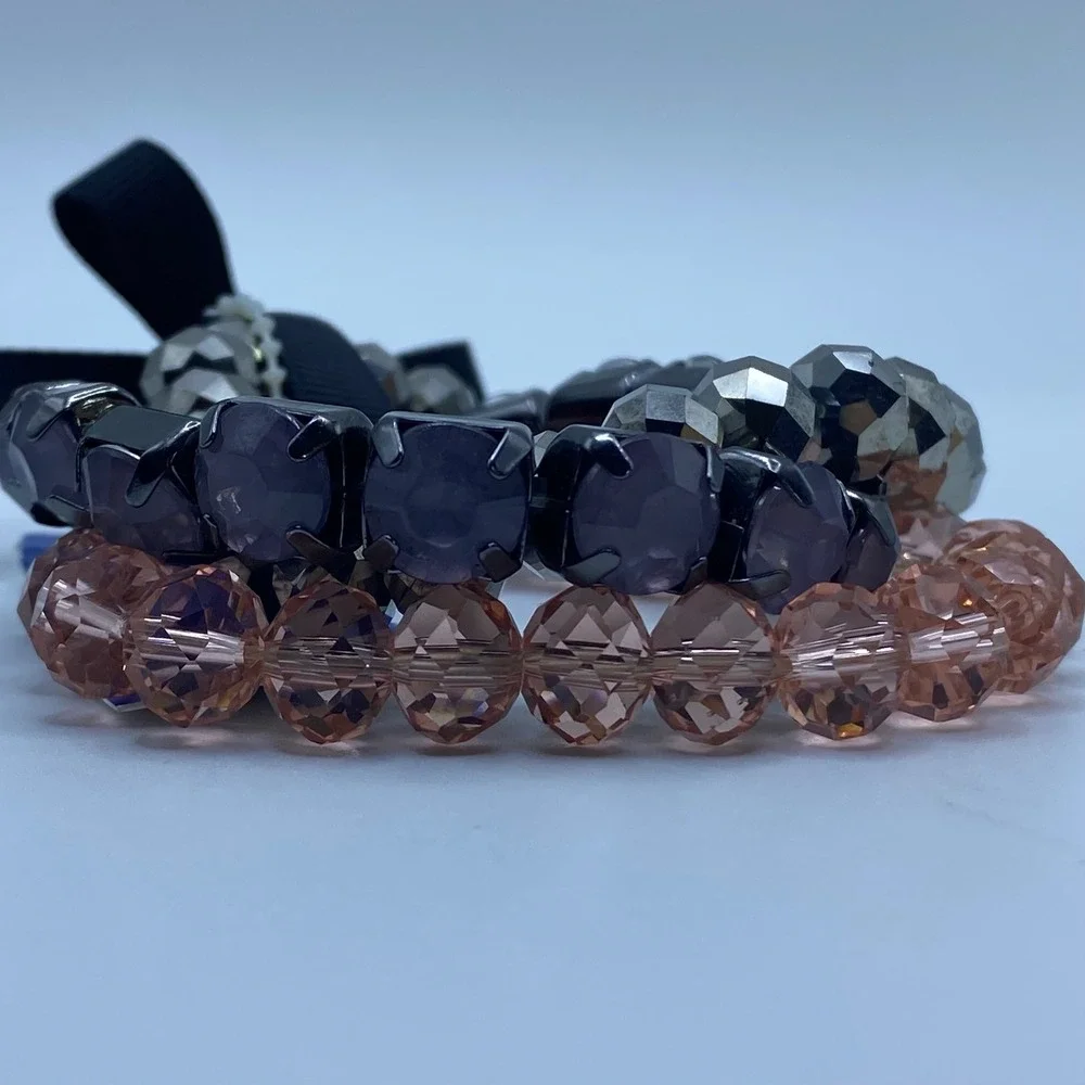 Simply Vera Vera Wang Romantic Multi Stretch Bracelet Stack Bow Purple Pink - OS